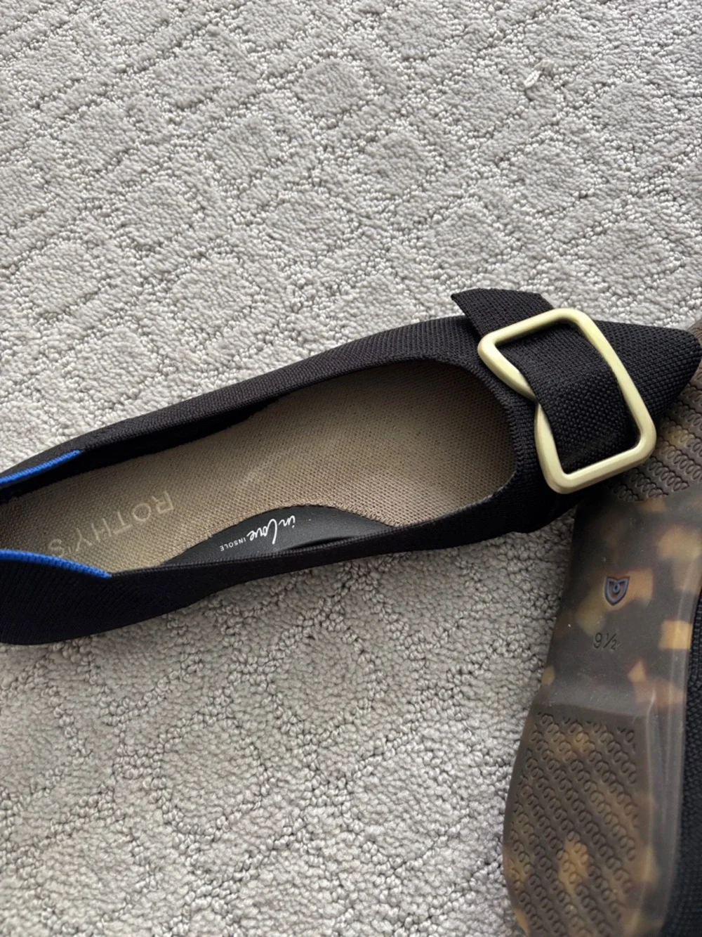Rothy’s The Emblem Point II Black Flat with Gold Buckle - Picture 7 of 11